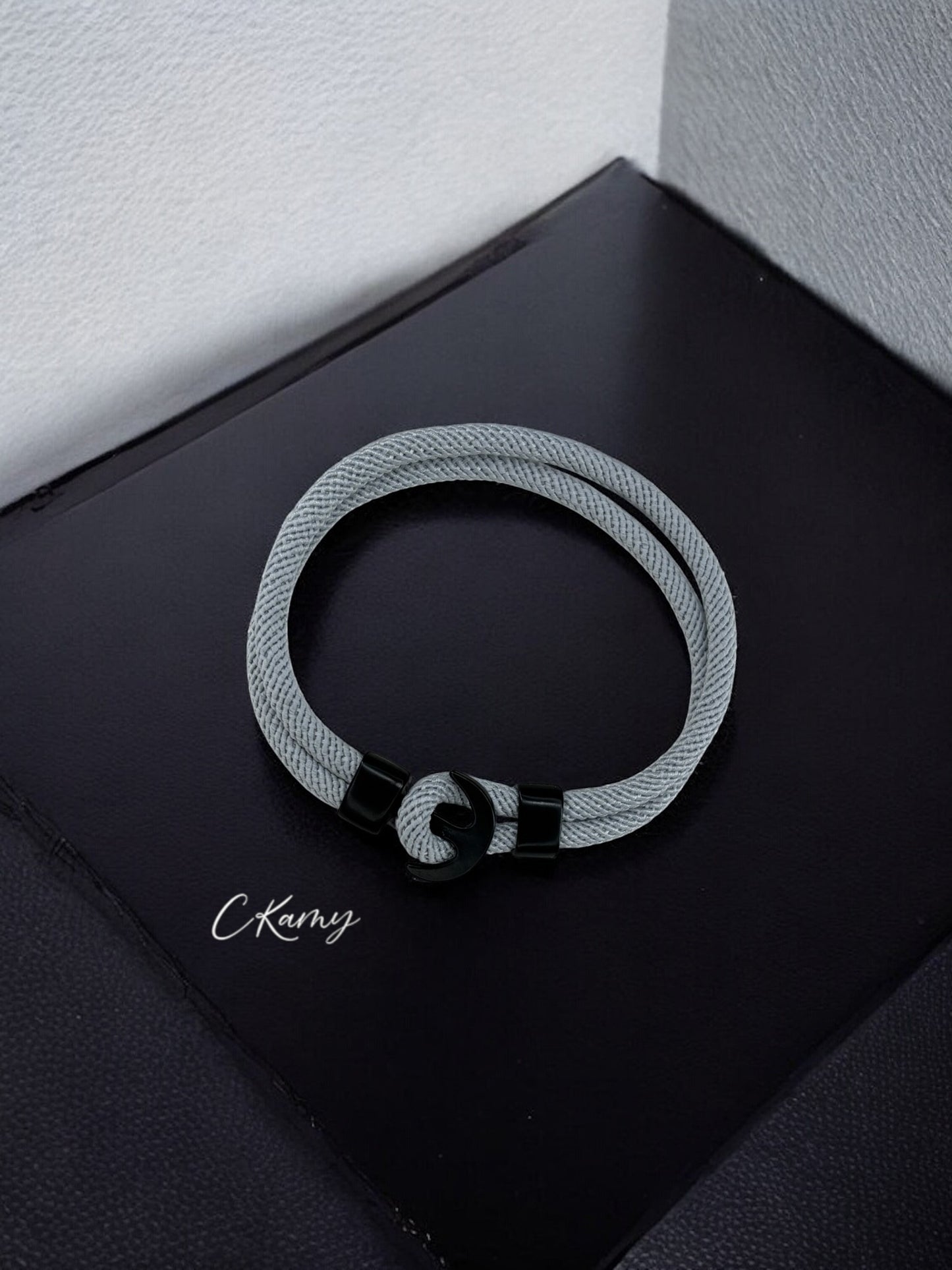 Bracelet homme corde ancrage gris