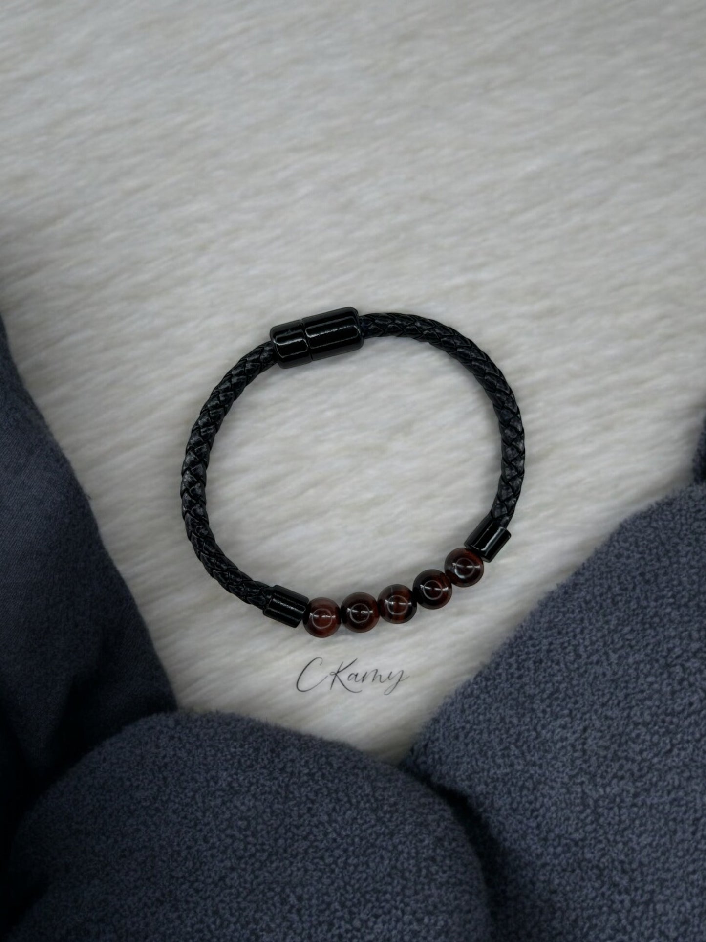 Bracelet homme cuir fin perle marron