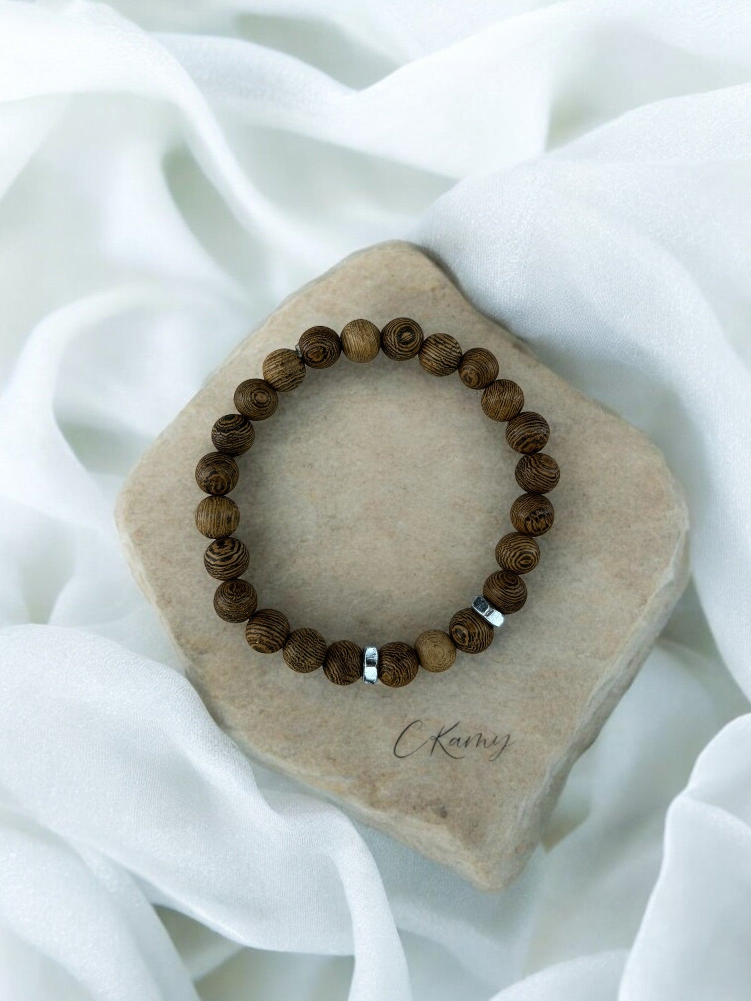 Bracelet homme deux écrous perles bois