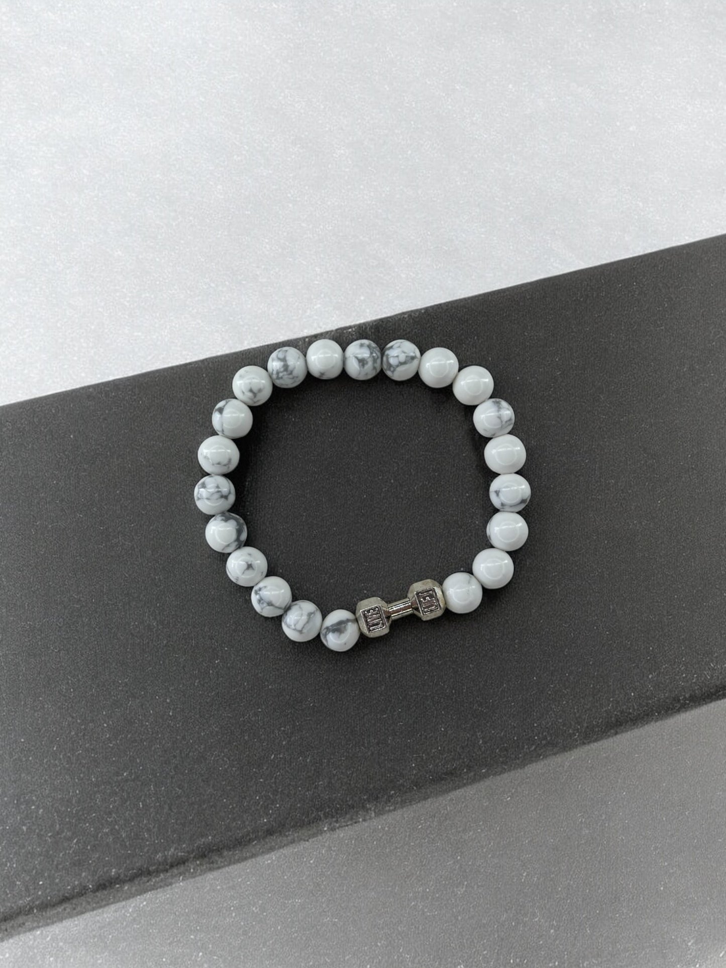 Bracelet homme haltère argent blanc à traits