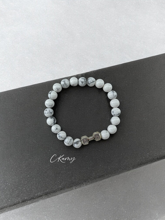Bracelet homme haltère argent blanc à traits