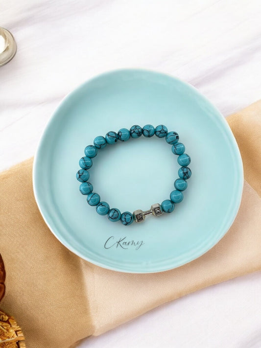 Bracelet homme haltère argent bleu