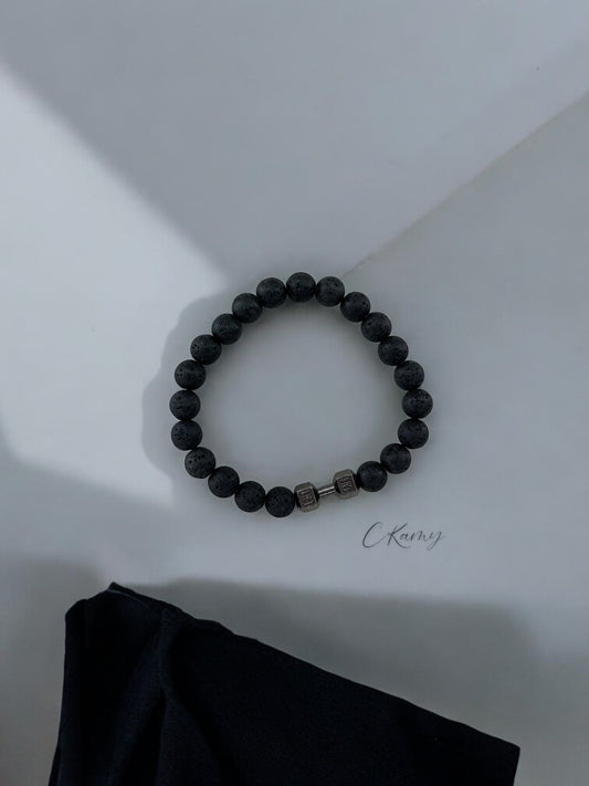 Bracelet homme haltère noir noir volcanique