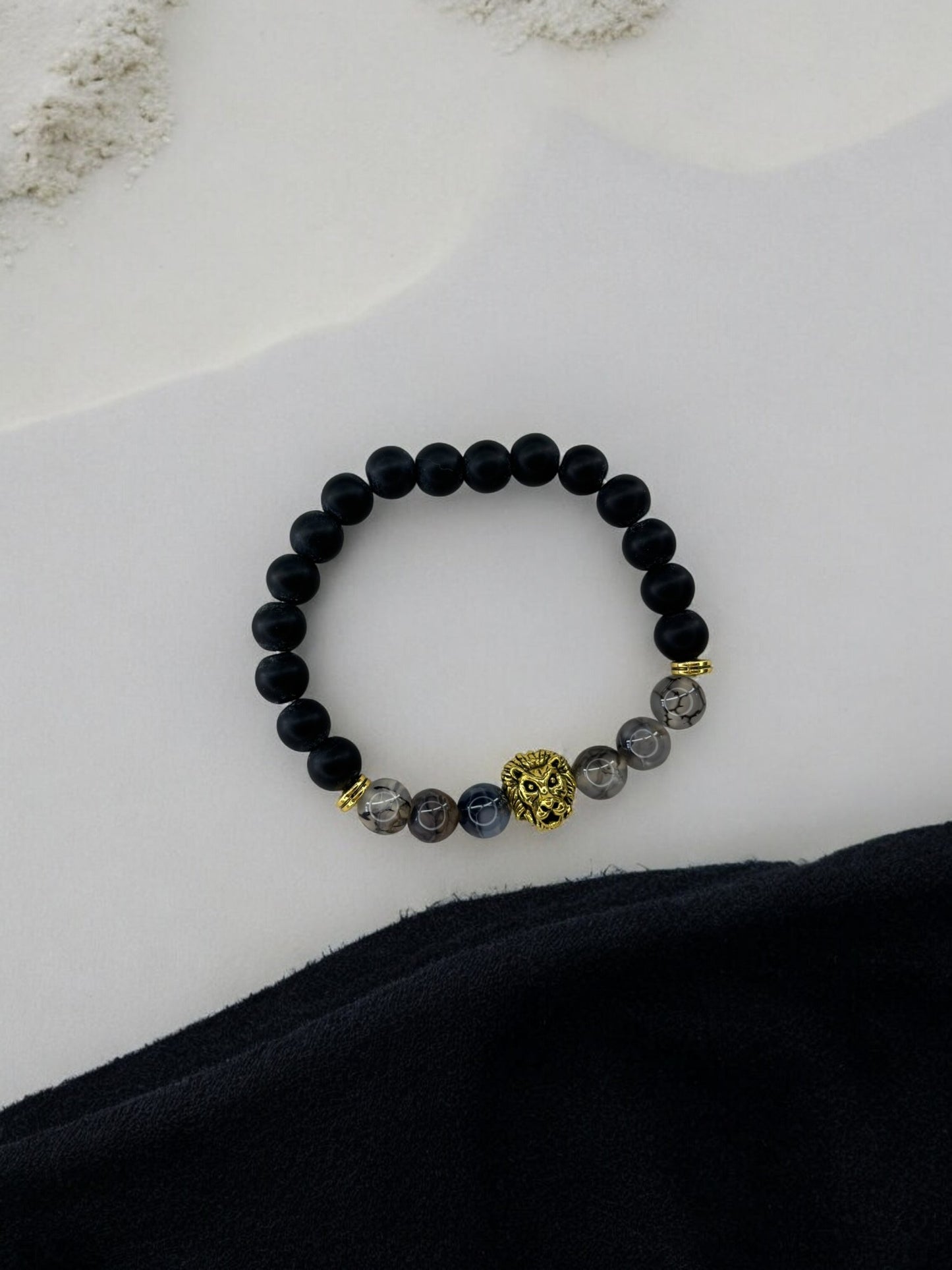 Bracelet homme lion doré gris