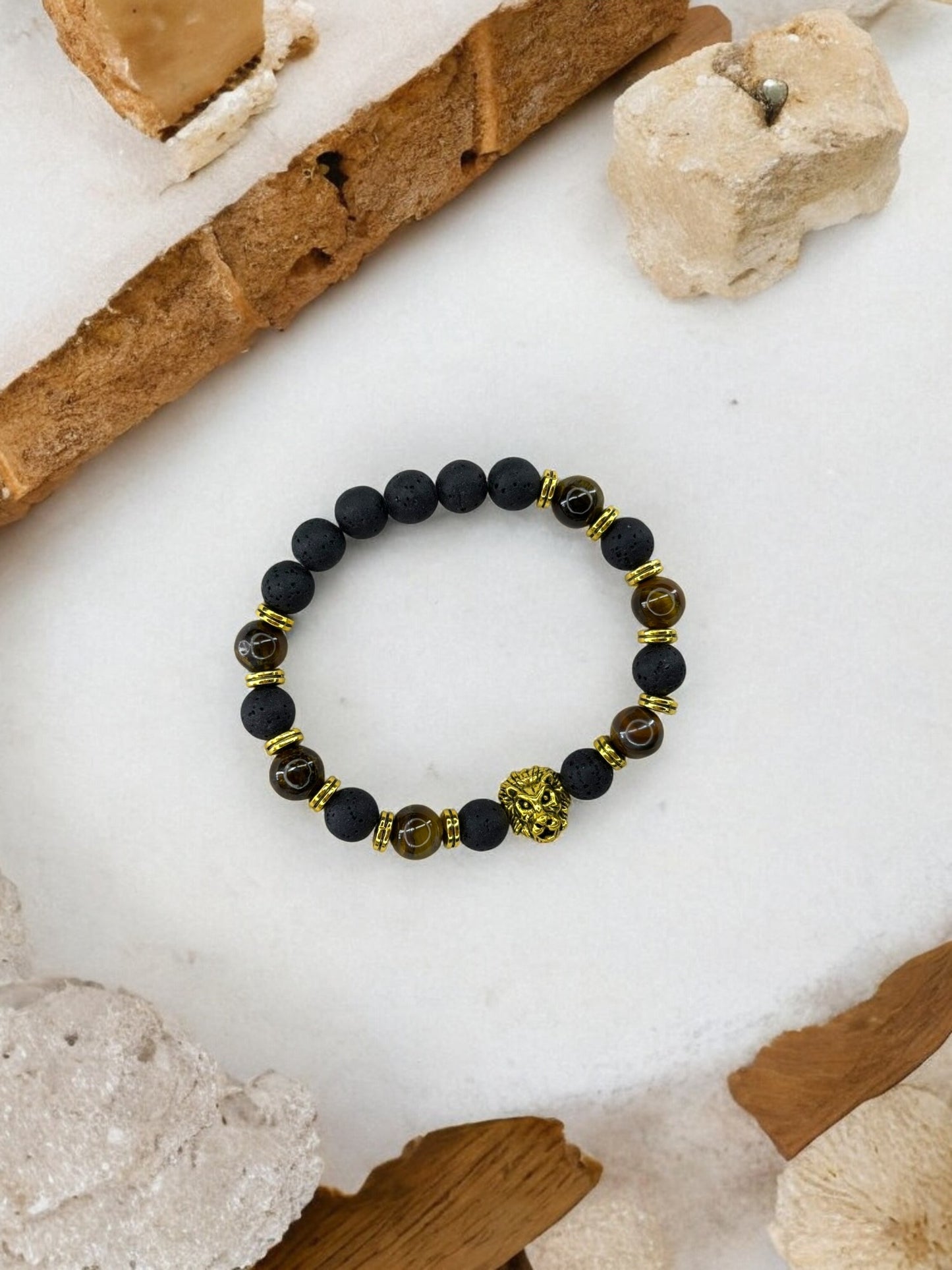 Bracelet homme lion doré marron