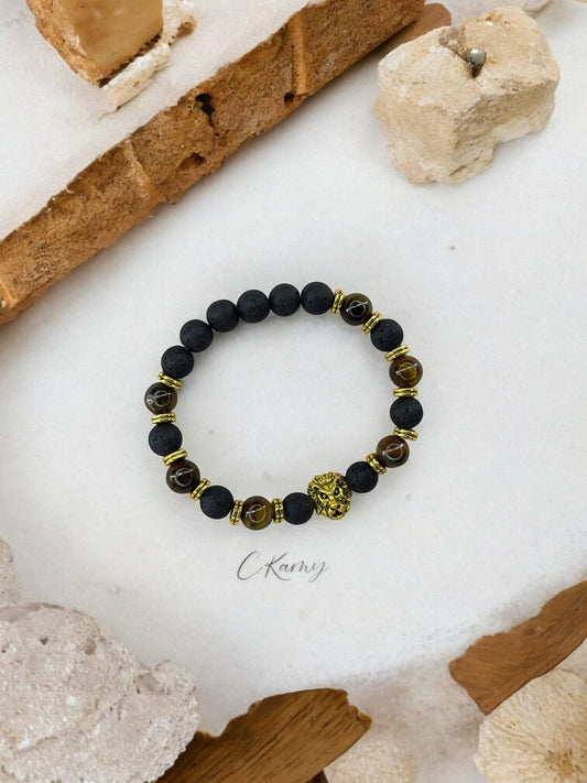 Bracelet homme lion doré marron