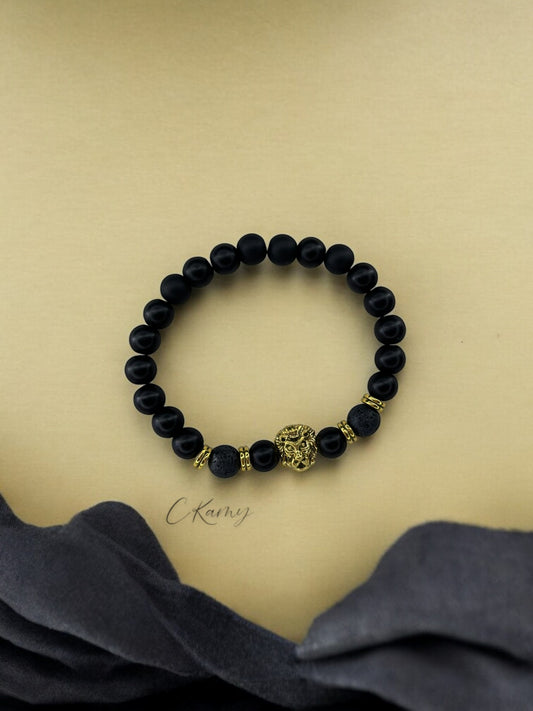Bracelet homme lion doré noir