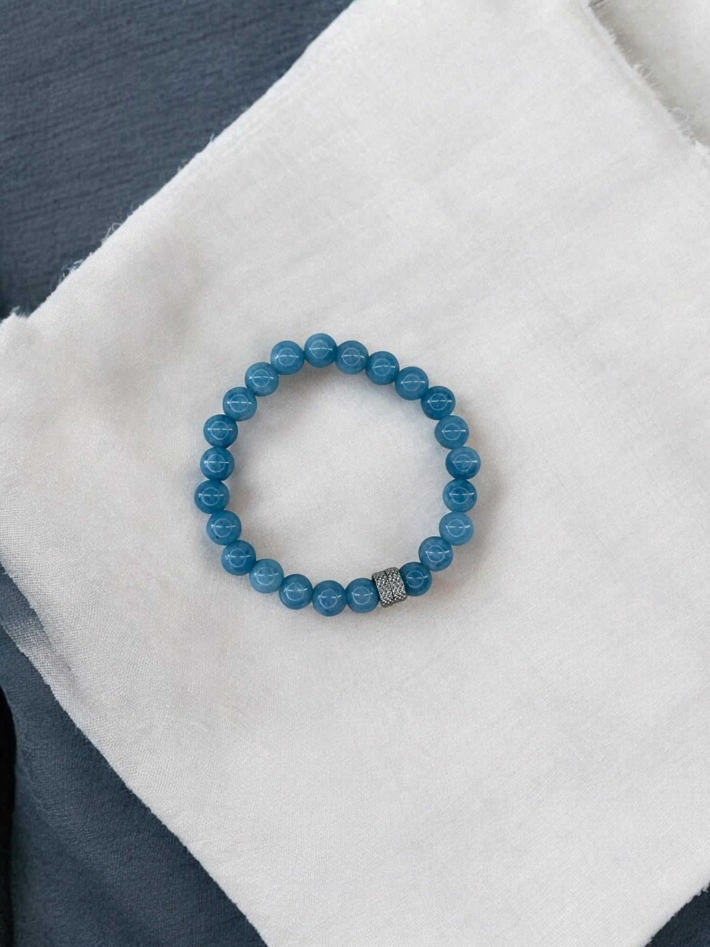 Bracelet homme milieu deux perles argent perles bleu
