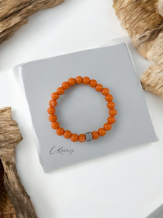 Bracelet homme milieu deux perles argent perles orange