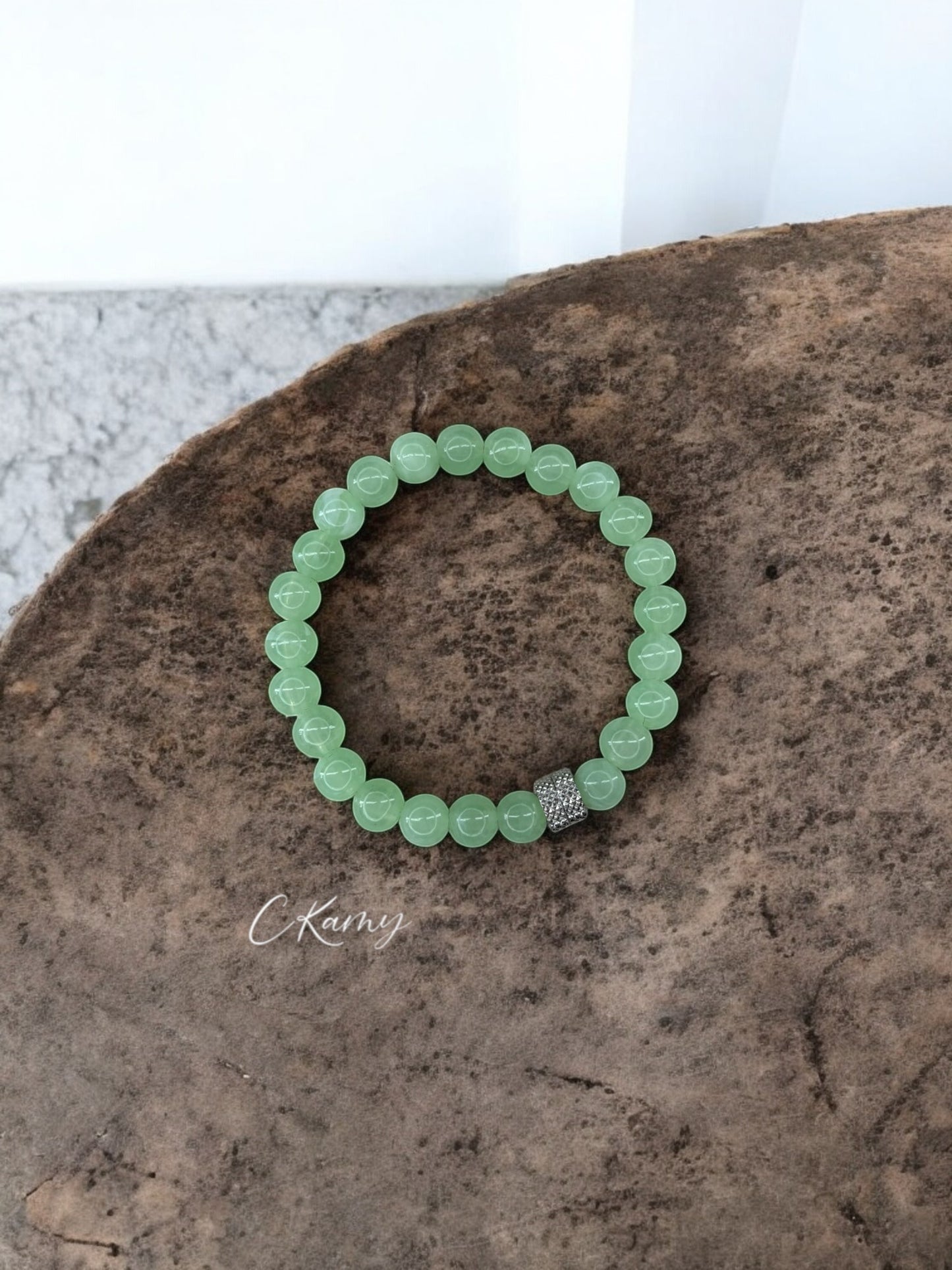 Bracelet homme milieu deux perles argent perles vert