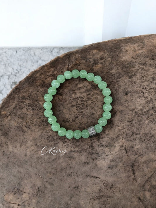 Bracelet homme milieu deux perles argent perles vert