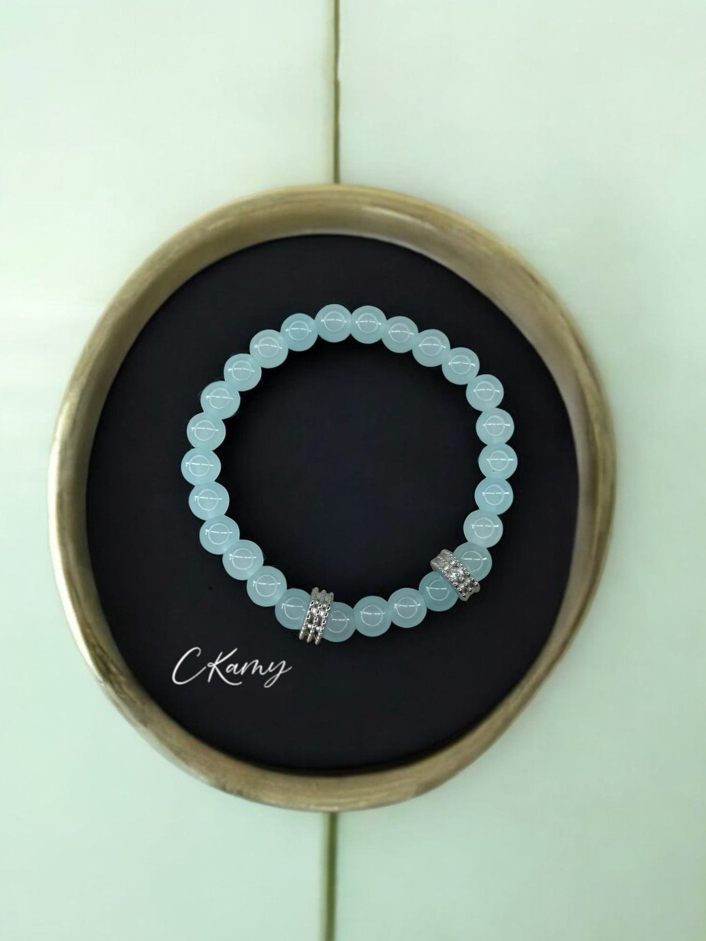 Bracelet homme perles argent perles bleu clair