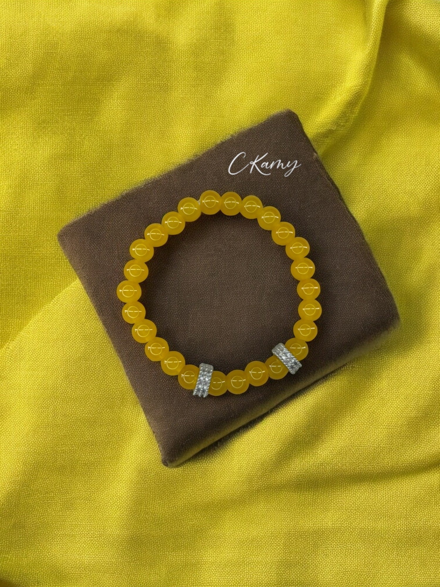 Bracelet homme perles argent perles jaune