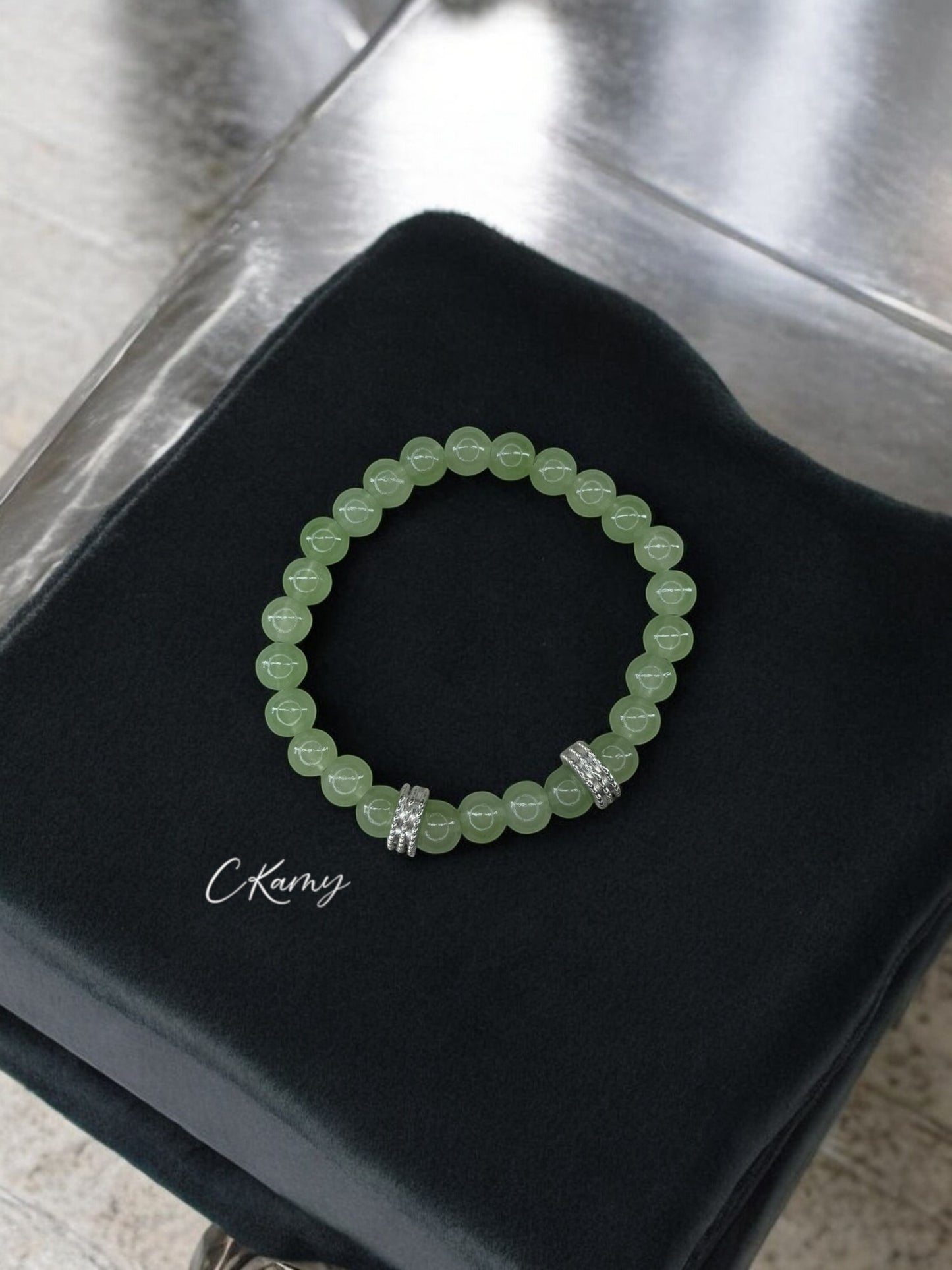 Bracelet homme perles argent perles vert