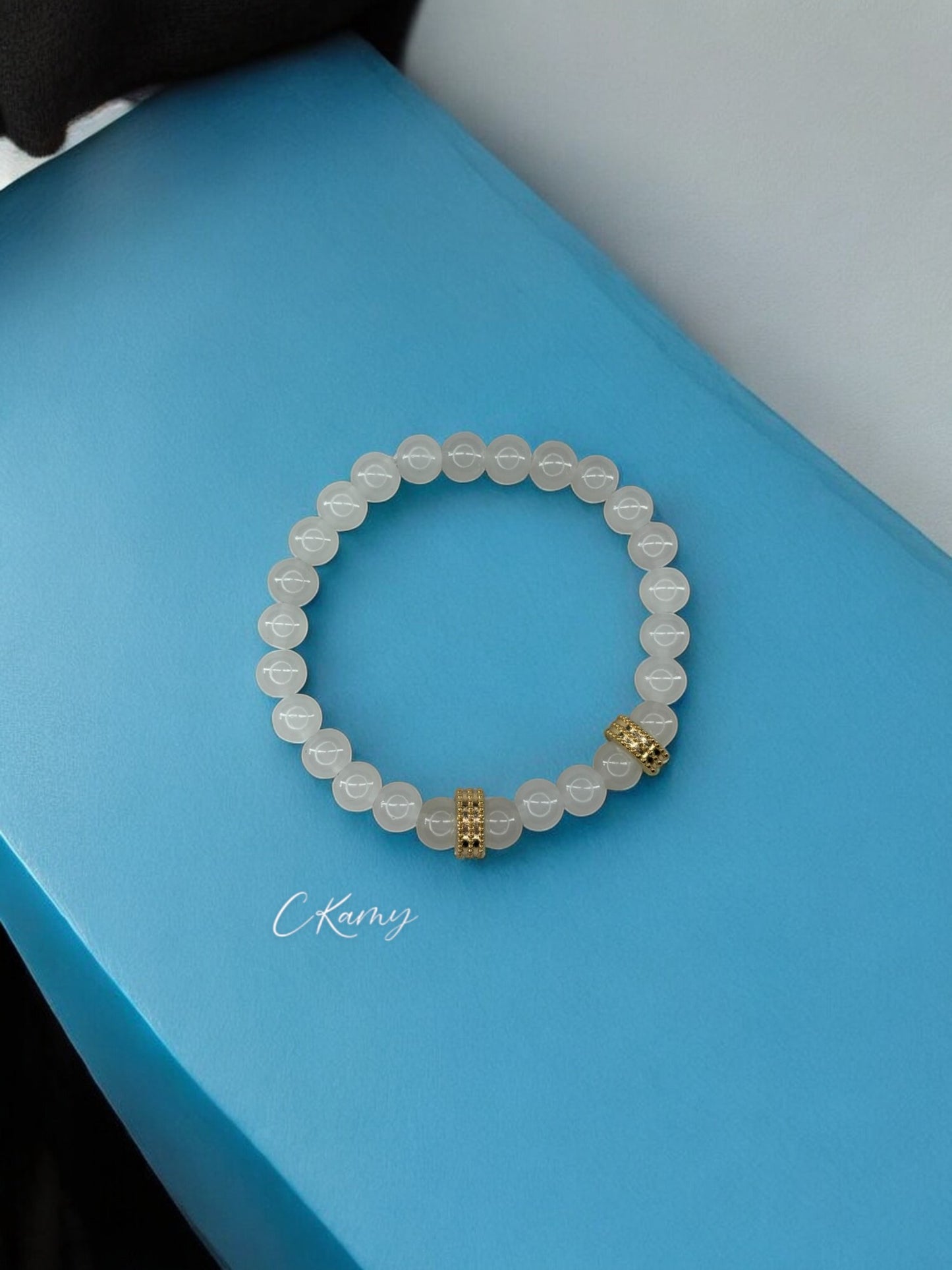 Bracelet homme perles doré perles blanc gris