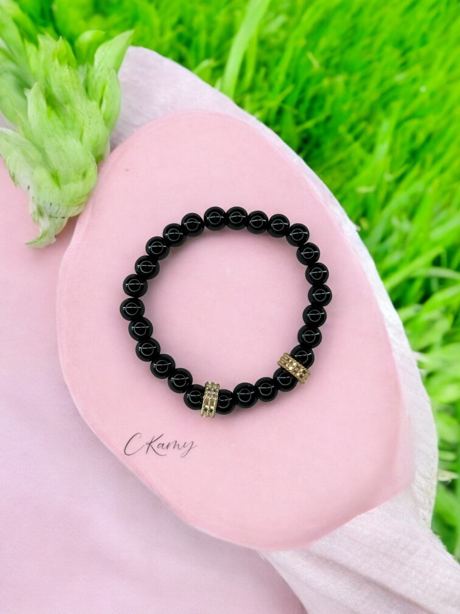 Bracelet homme perles doré perles noir