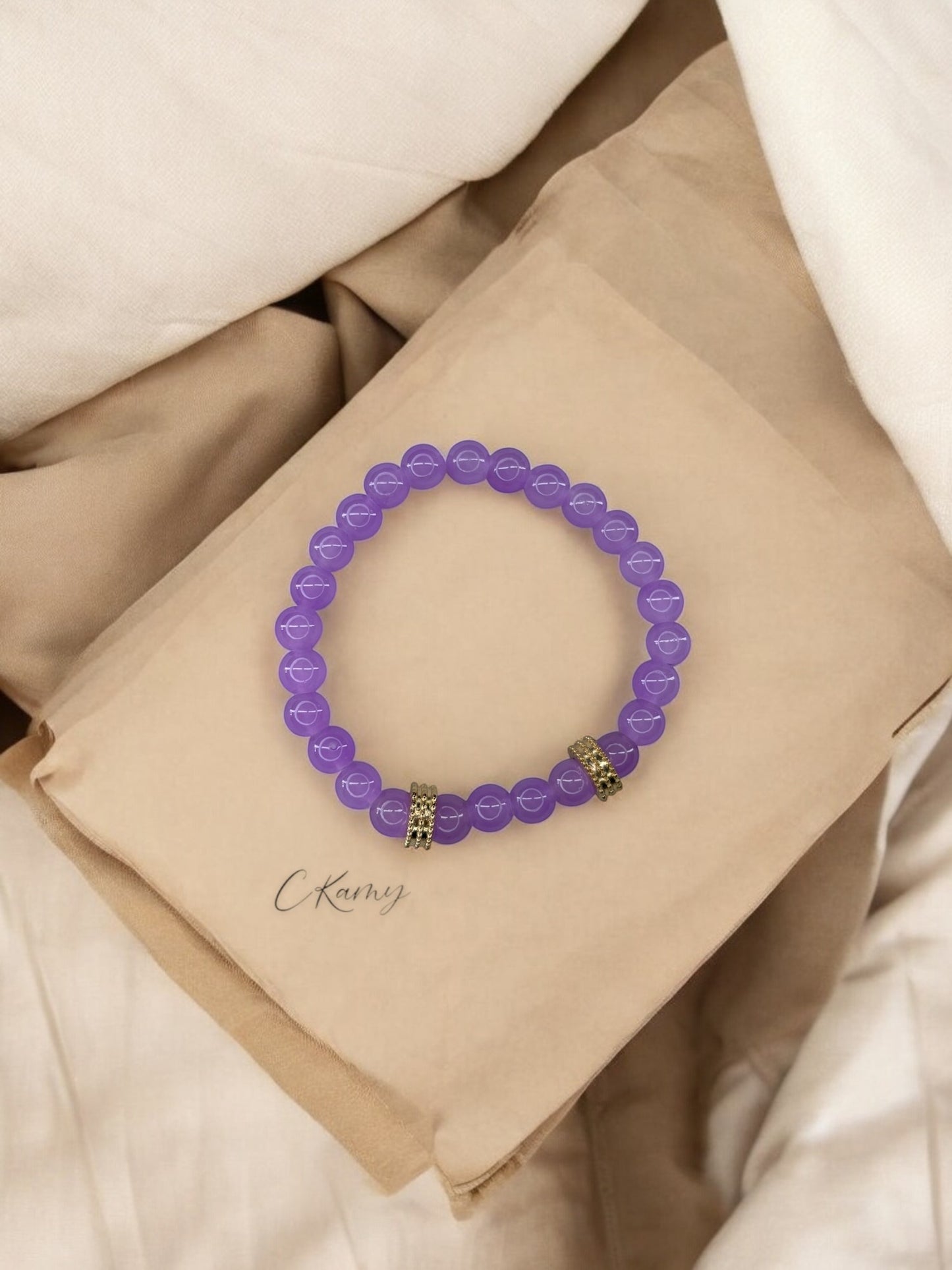 Bracelet homme perles doré perles violet