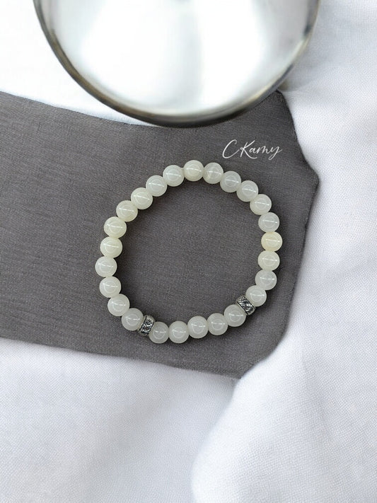 Bracelet homme perles intercalaires argent crème