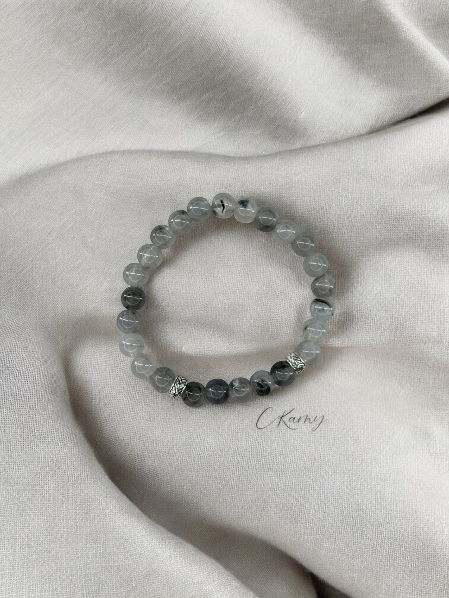 Bracelet homme perles intercalaires argent gris