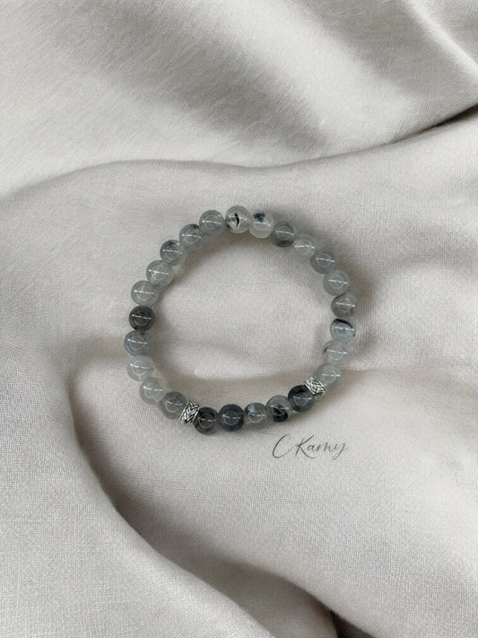 Bracelet homme perles intercalaires argent gris