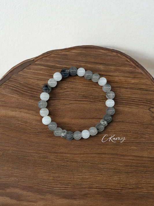 Bracelet homme perles intercalaires argent gris blanc