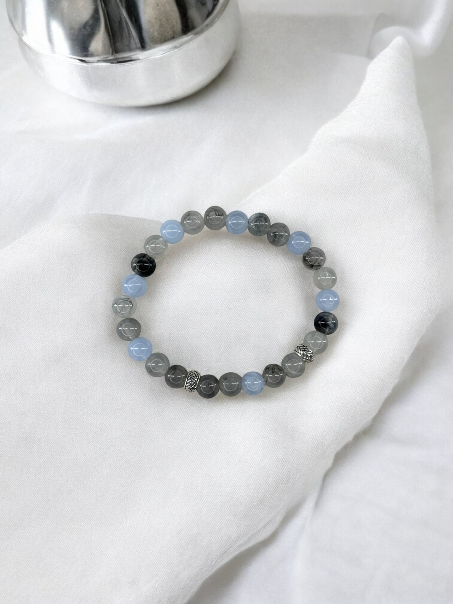 Bracelet homme perles intercalaires argent gris bleu