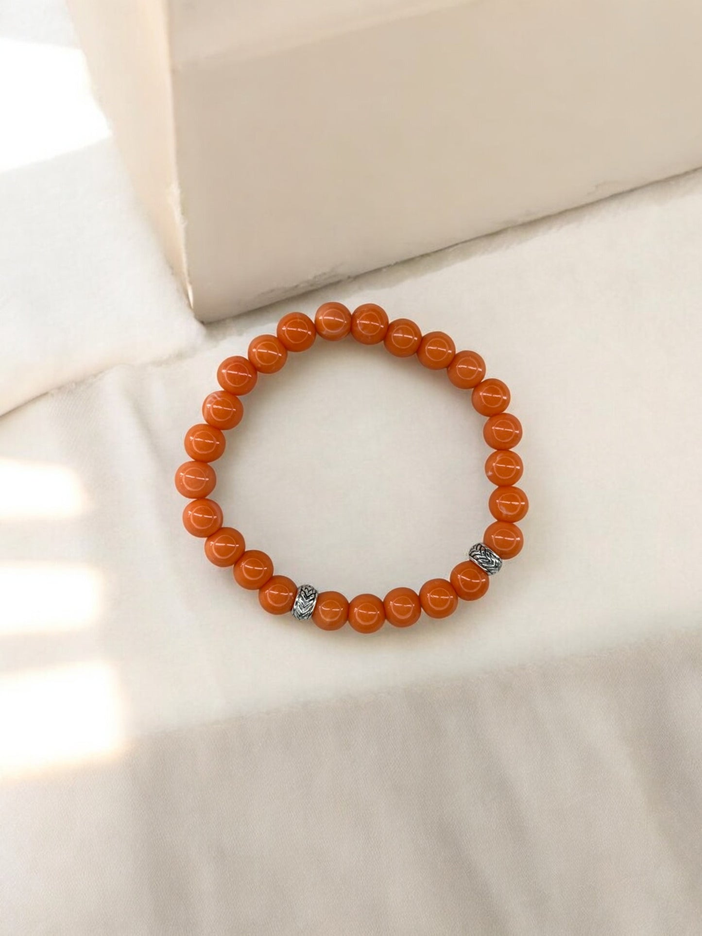 Bracelet homme perles intercalaires argent orange