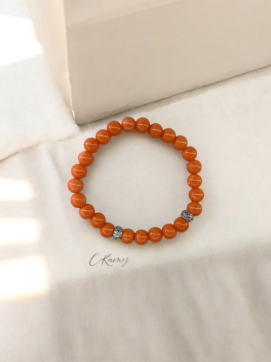 Bracelet homme perles intercalaires argent orange