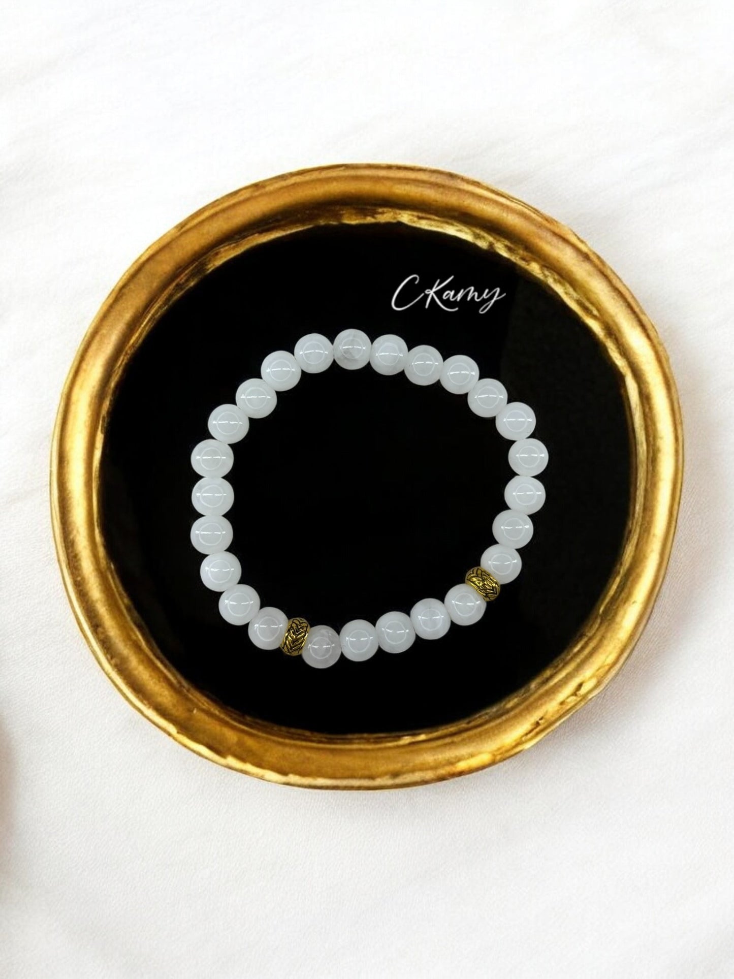 Bracelet homme perles intercalaires doré blanc