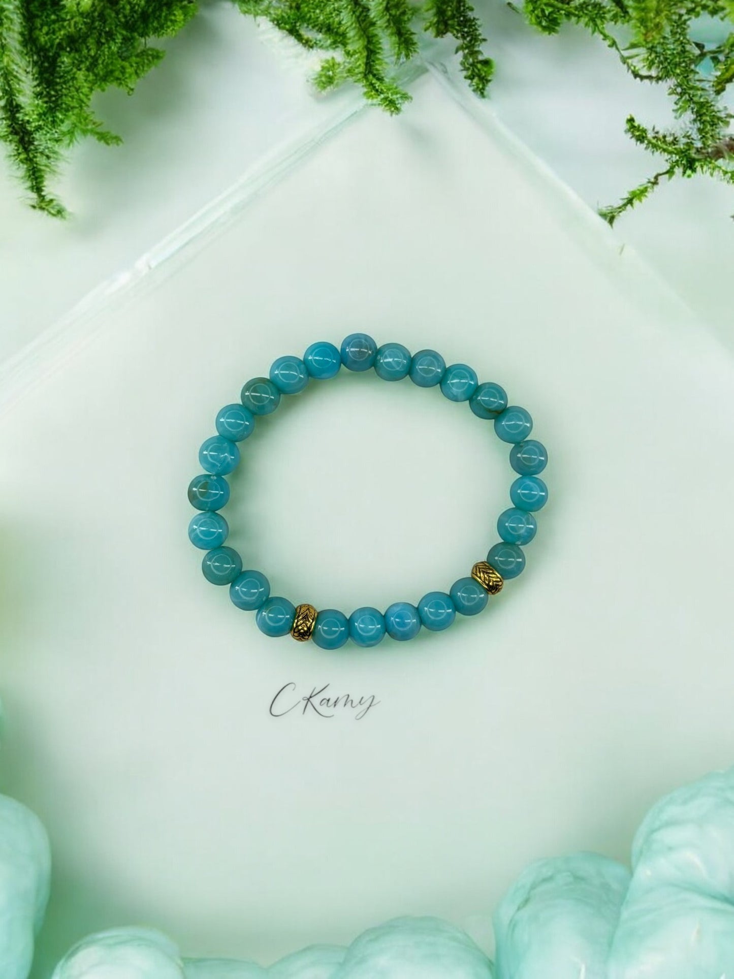 Bracelet homme perles intercalaires doré bleu turquoise