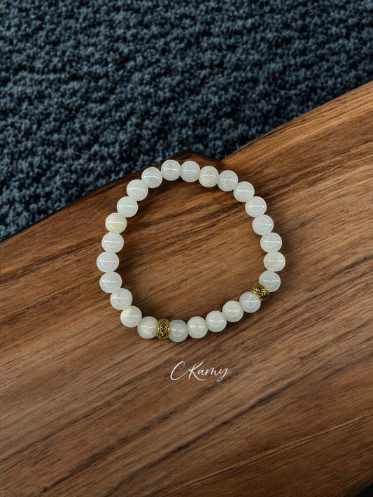 Bracelet homme perles intercalaires doré crème