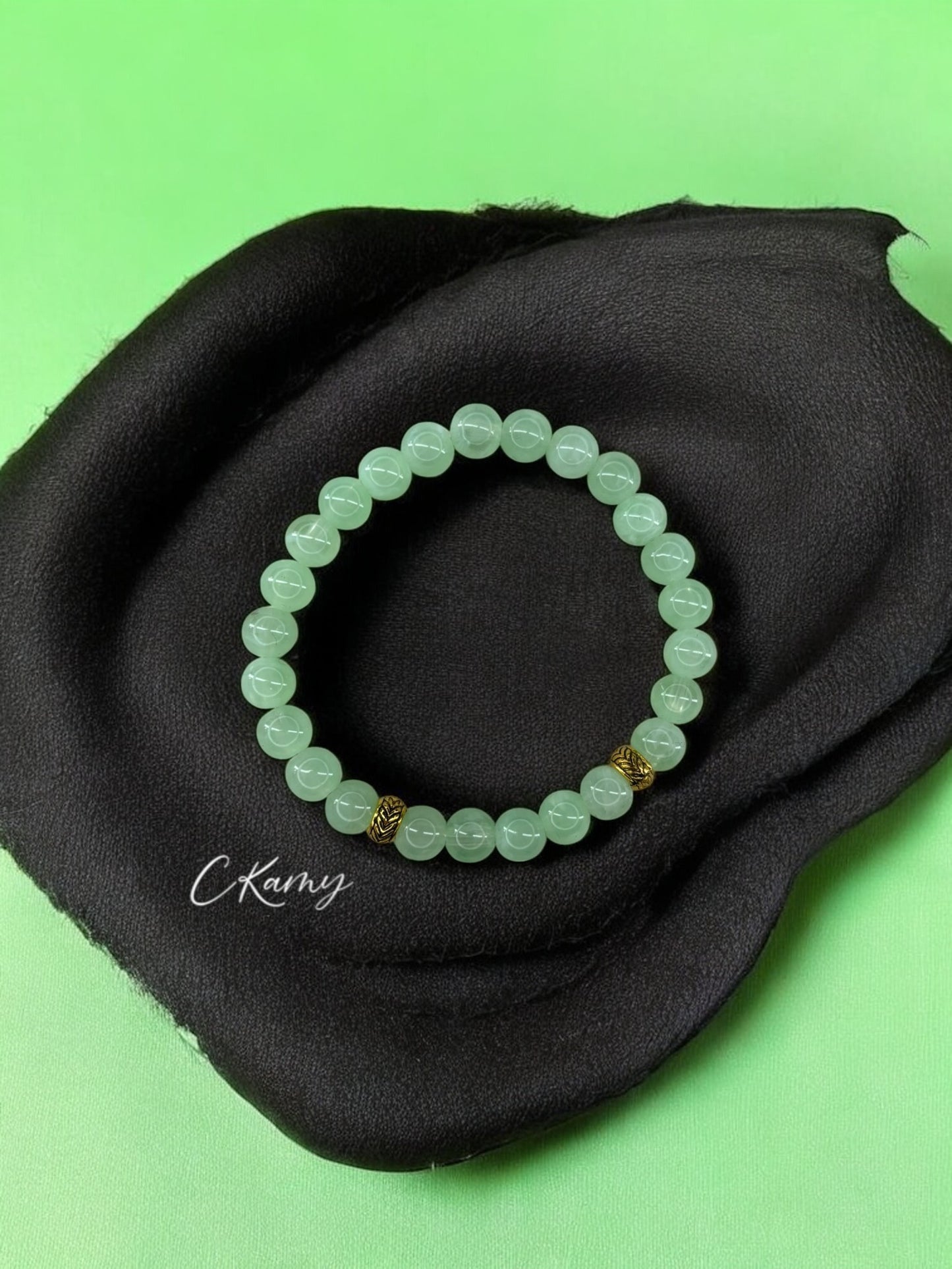 Bracelet homme perles intercalaires doré vert