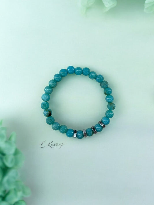 Bracelet homme quatre écrous perles bleu turquoise