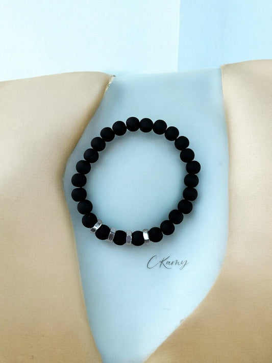Bracelet homme quatre écrous perles noir mat