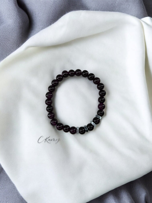 Bracelet homme quatre écrous perles prune