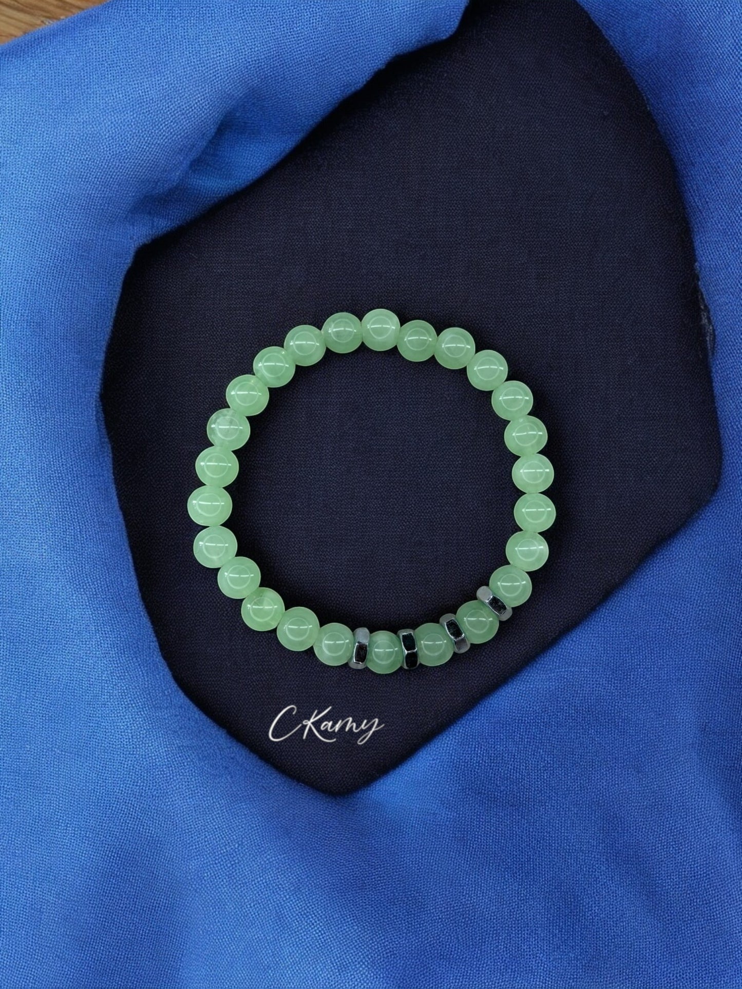 Bracelet homme quatre écrous perles vert menthe