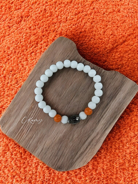 Bracelet homme tête de mort blanc orange