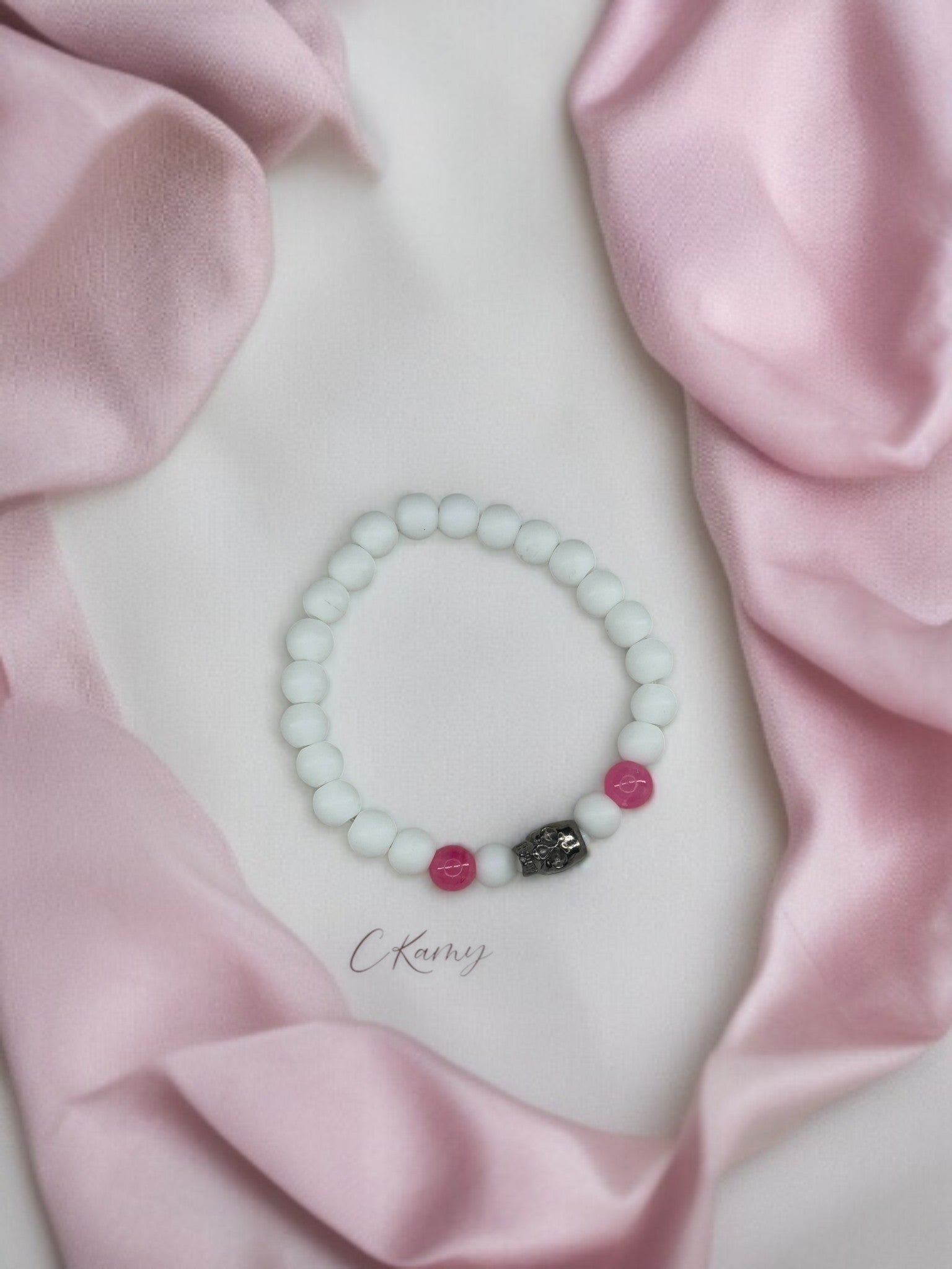 Bracelet homme tête de mort blanc rose