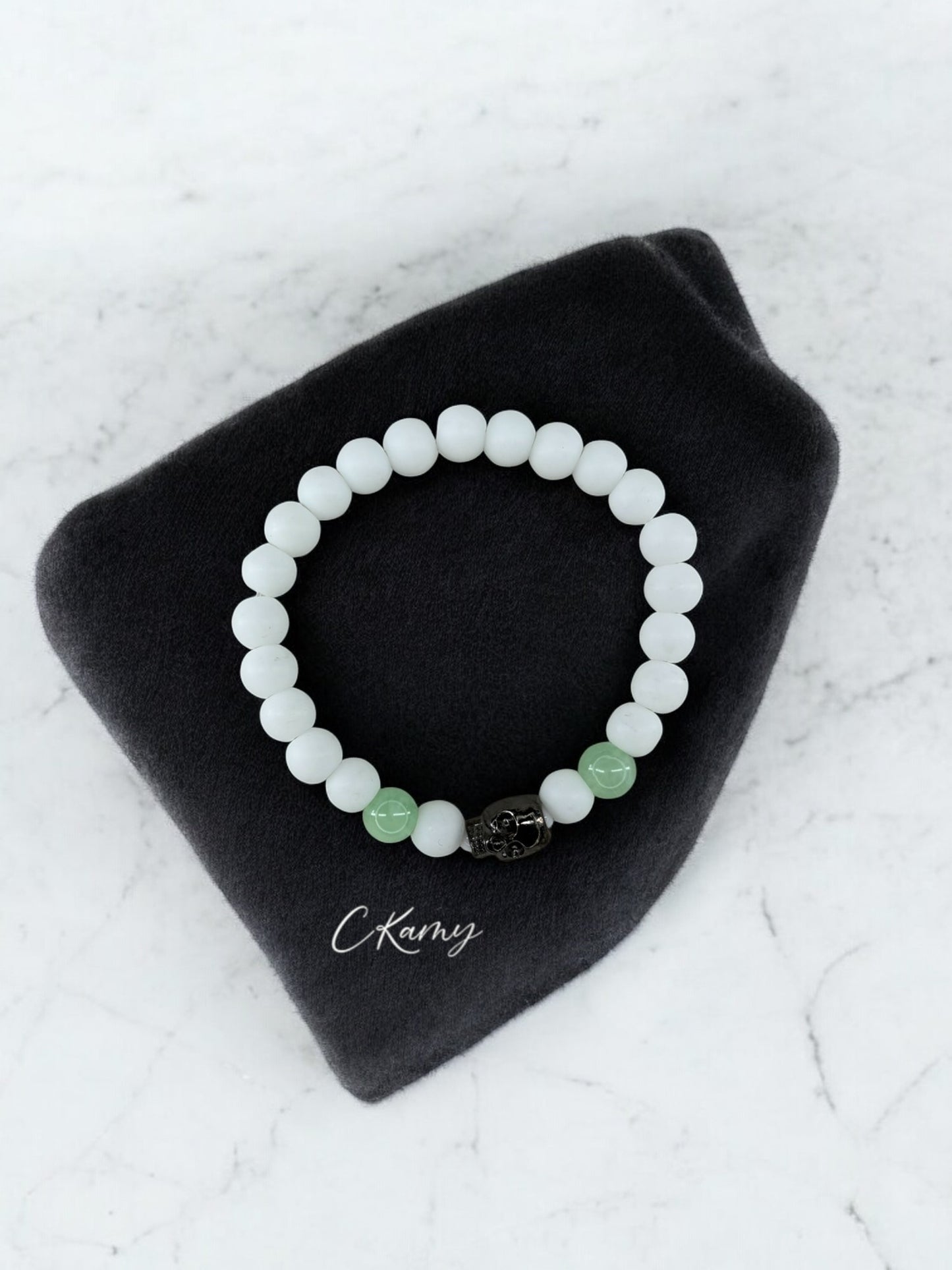 Bracelet homme tête de mort blanc vert