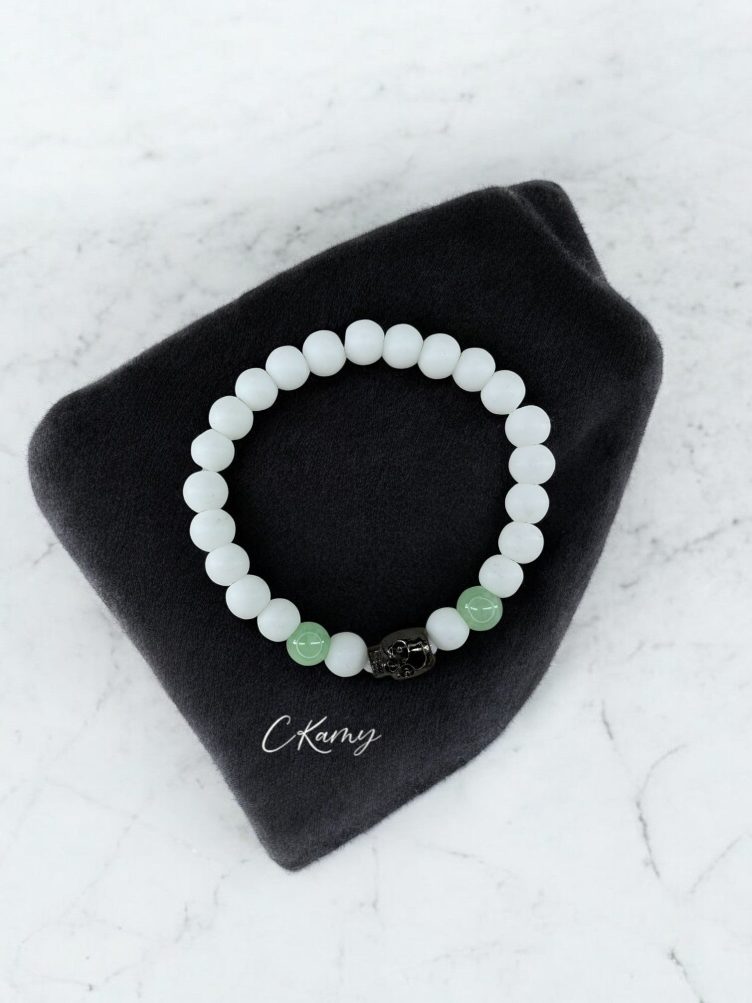 Bracelet homme tête de mort blanc vert