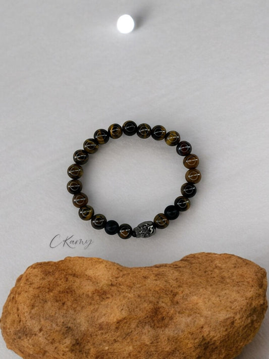 Bracelet homme tête de mort marron noir