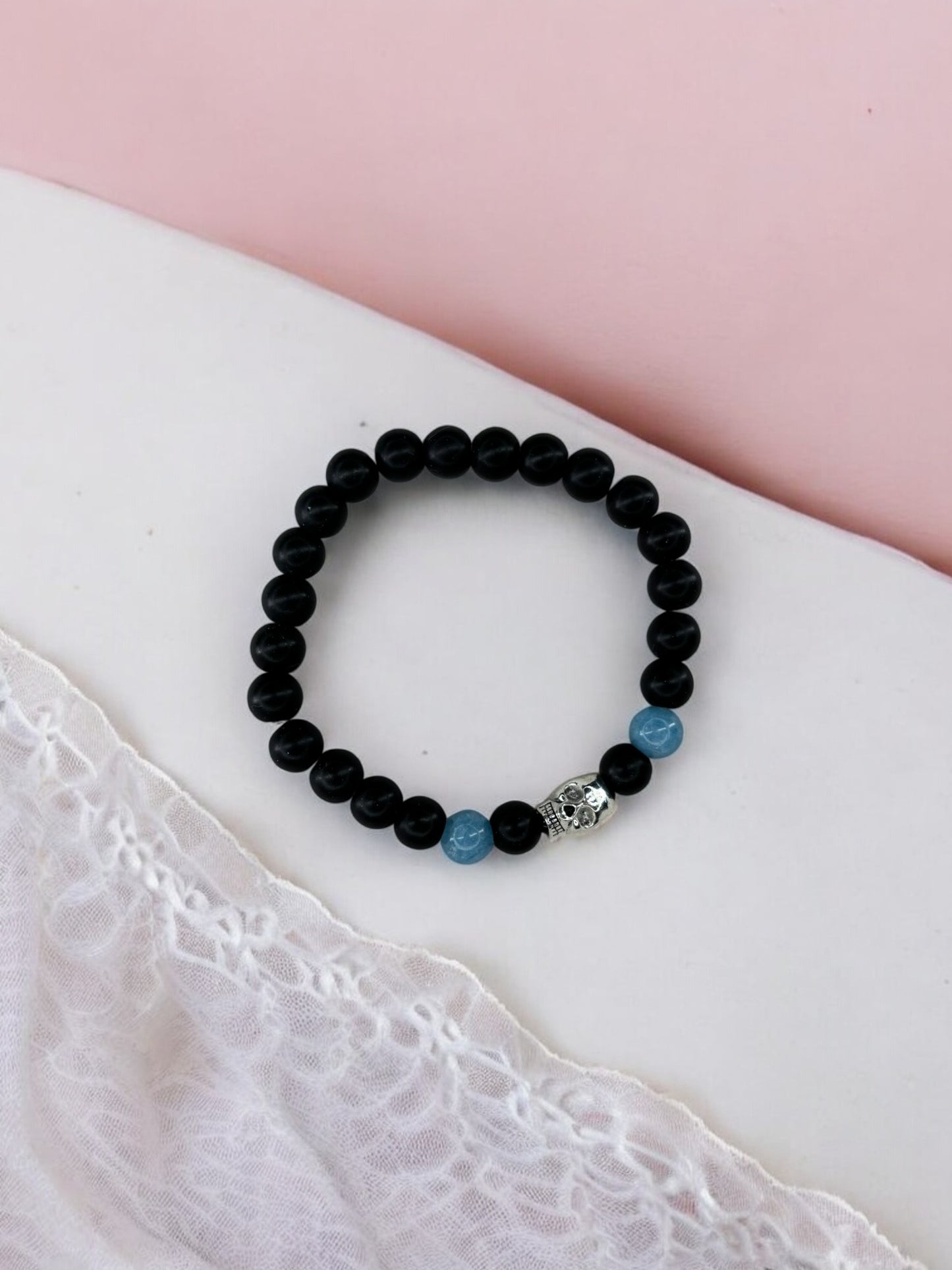 Bracelet homme tête de mort noir bleu