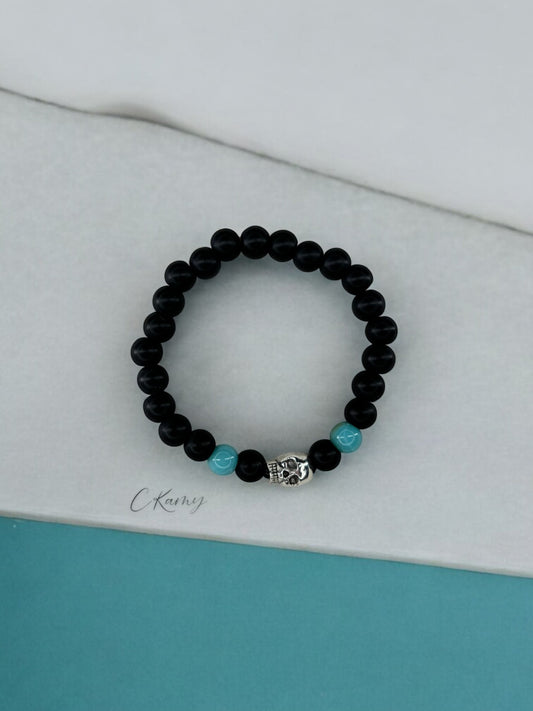 Bracelet homme tête de mort noir bleu turquoise