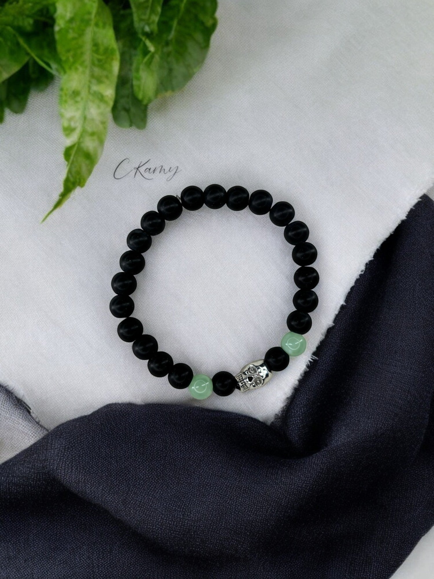 Bracelet homme tête de mort noir vert
