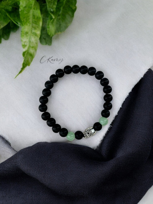 Bracelet homme tête de mort noir vert