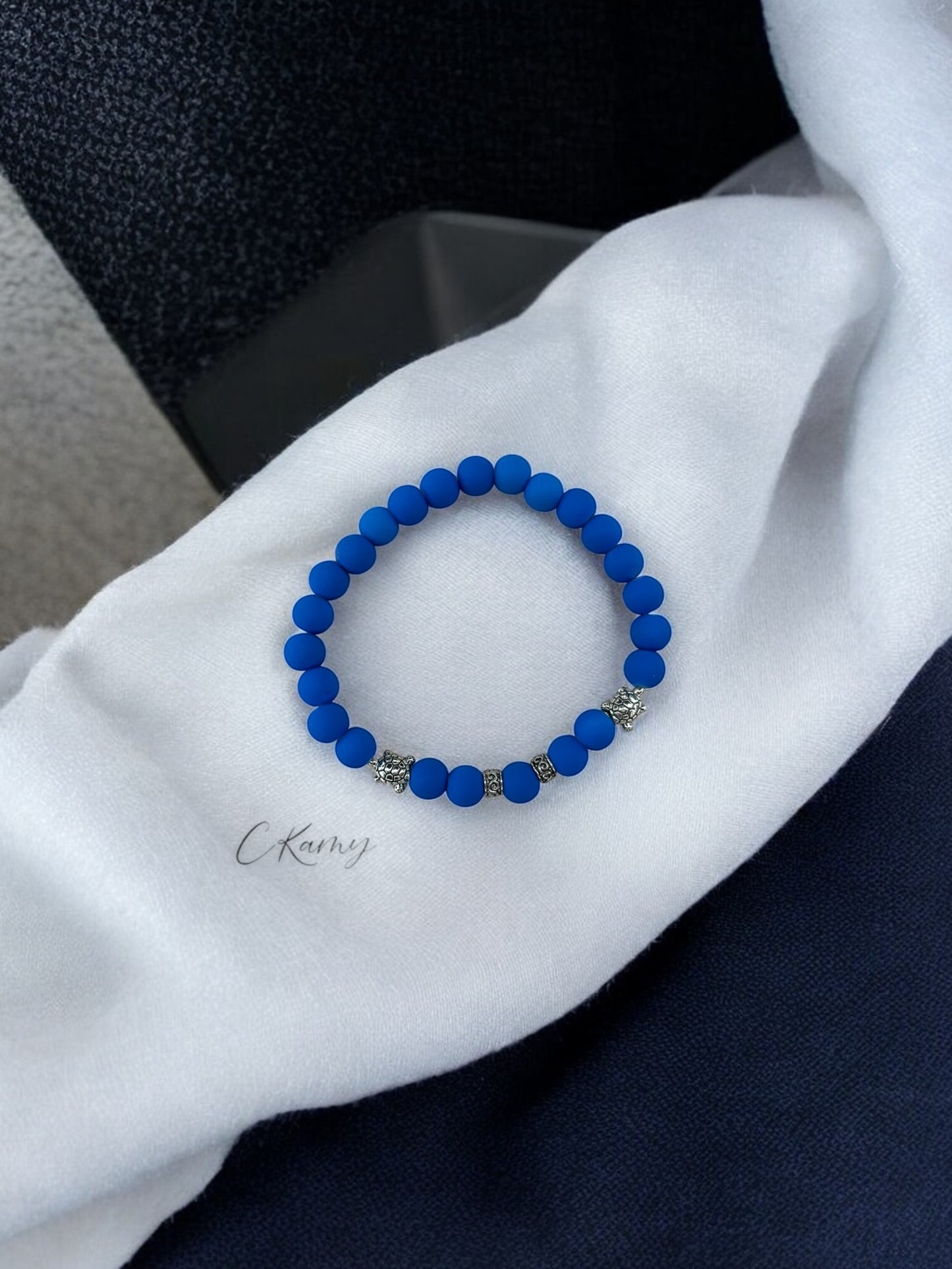 Bracelet homme tortue argent perle bleu