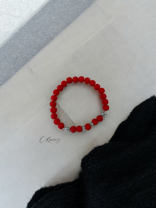Bracelet homme tortue argent perle rouge