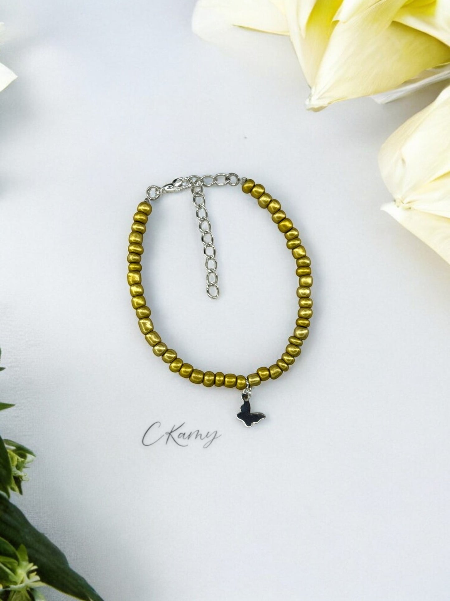 Bracelet papillon rocaille doré