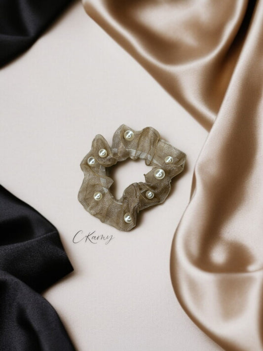 Chouchou perle taupe