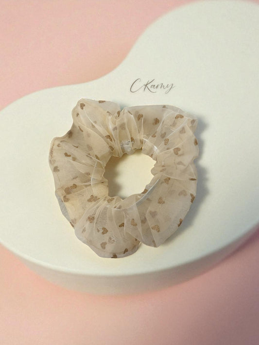 Chouchou petits coeurs taupe